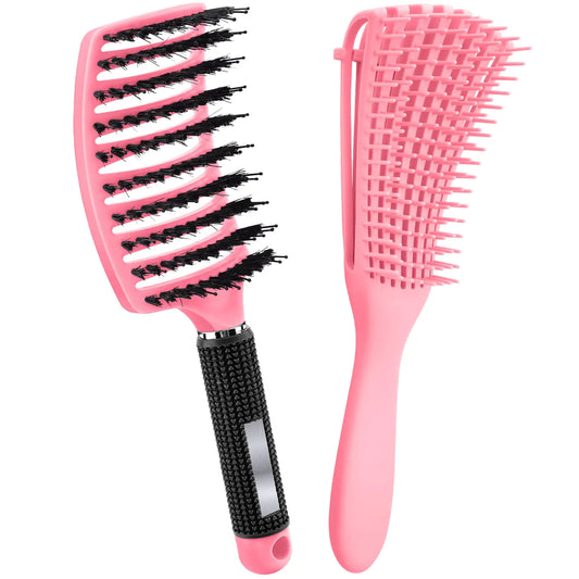 2 Pack Hair Brush Set Hair Brushes for Women Men Kid Wet Dry Curly Thick Thin Wavy Straight Hair Make Hair Beautiful and Smooth(Pink)