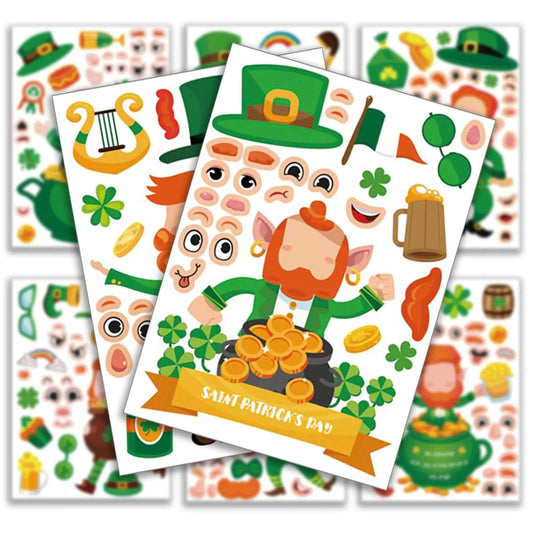 24 Sheets St.Patricks Day Stickers for Kids Make-a-face Sticker St.Patricks Day Make Your Own Stickers Crafts for Party Favors Supplies Gifts Laptop Water Bottles Envelopes (B)
