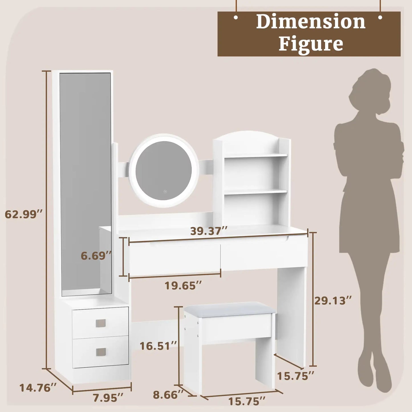 VFF Bedroom Dressing Table, Modern Minimalist Makeup Cabinet, Master Bedroom Makeup Mirror, Makeup Table Mirror Cabinet
