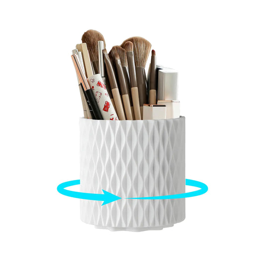Imakmasion Makeup Brush Holder Organizer - 360° Rotating Makeup Brush Organizer 5 Slot Make up Brushes Cup for Cosmetics Lipsticks Bathroom Vanity Desktop Storage (white)