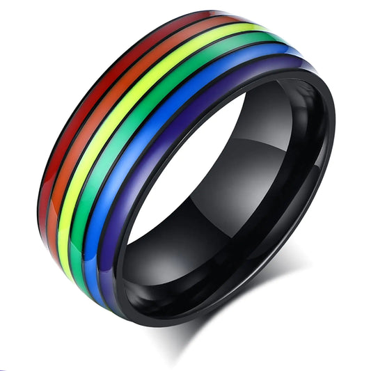 mintolex Pride Ring Titanium Steel LGBT Rainbow Rings for Gay Lesbian Asexual Bisexual Trans LGBTQ Pride Month Friendship Wedding Promise Band Ring Jewelry Gift for Couples Men Women Size 14 Black