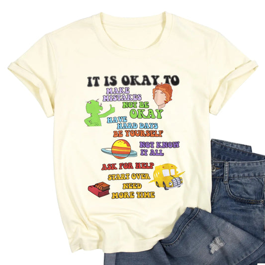 It is Okay Make Mistakes Teacher Shirts for Women Preschool Teacher Shirt Short Sleeve Mental Health Graphic Tee